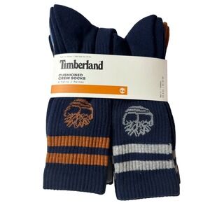 Timberland Mens 6 Pair Cushioned Crew Socks Navy Grey 9-12